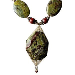 Handmade Unakite Dragon Blood Jasper pendant necklace